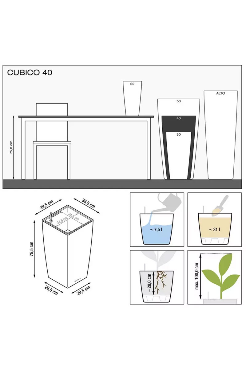 Lechuza Cubico Premium 40 LS - Weiss