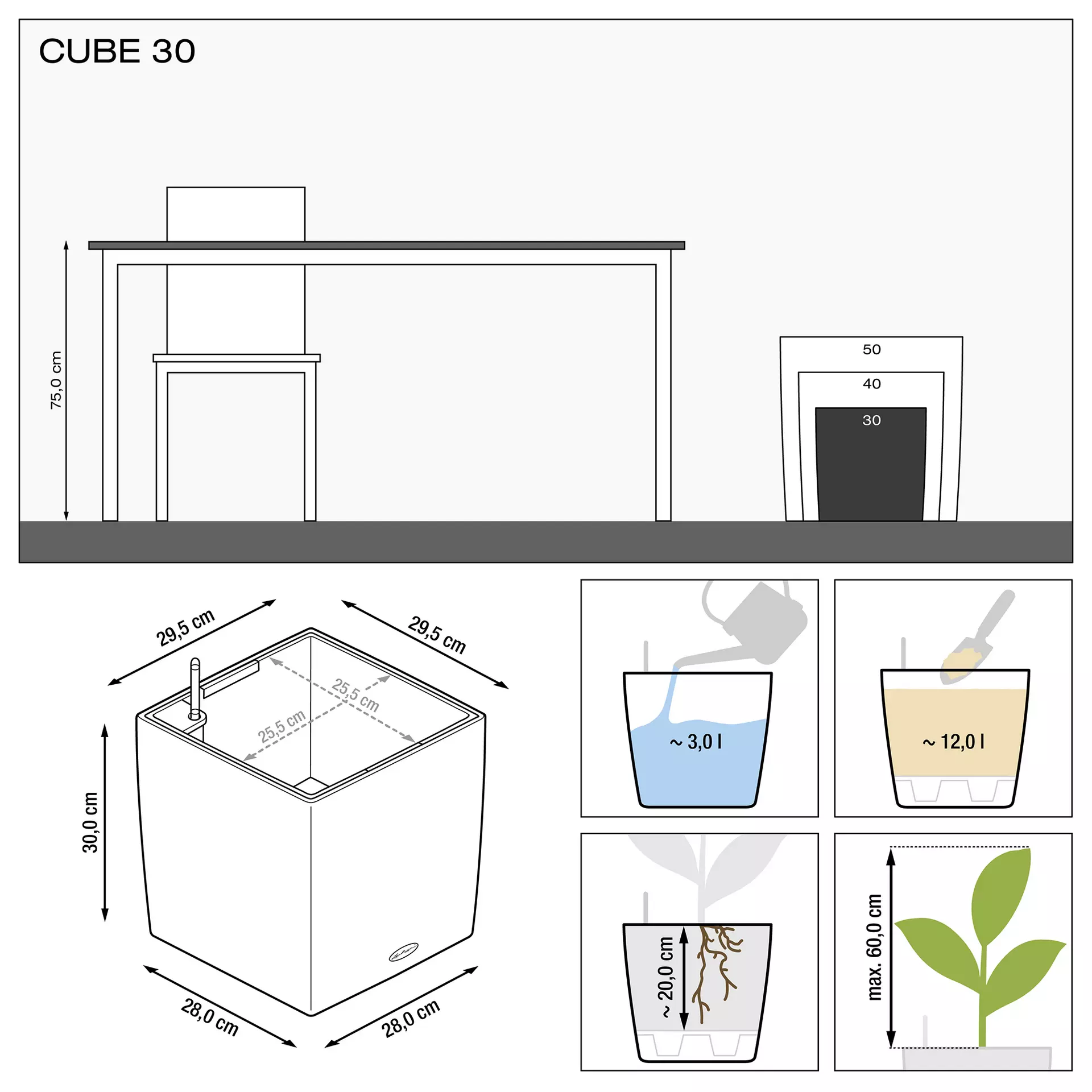 Lechuza Cube Premium 30 LS - Weiss