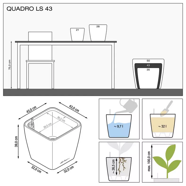 Lechuza Quadro 43 LS - Schwarz