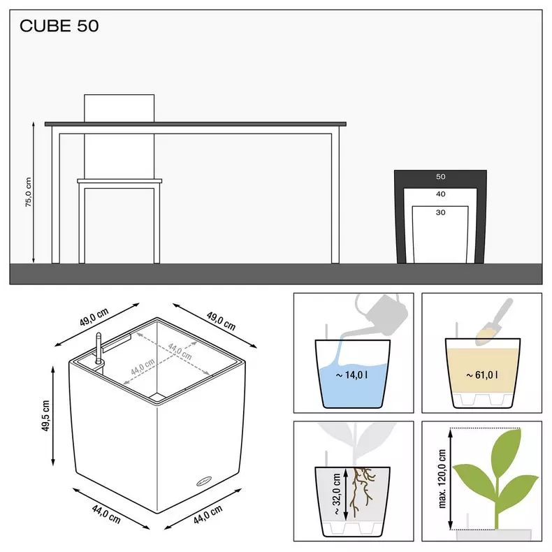 Lechuza Cube Premium 50 LS - Weiss