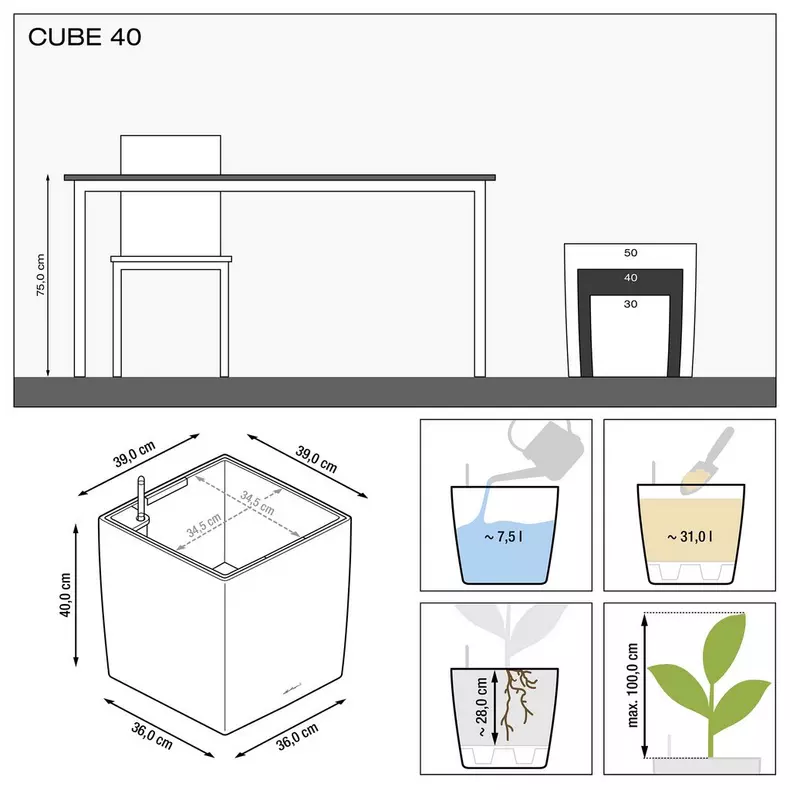 Lechuza Cube Premium 40 LS - Anthrazit